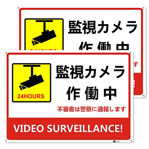 防犯カメラ作動中プレート ヨコ型 Sサイズ 2枚セット